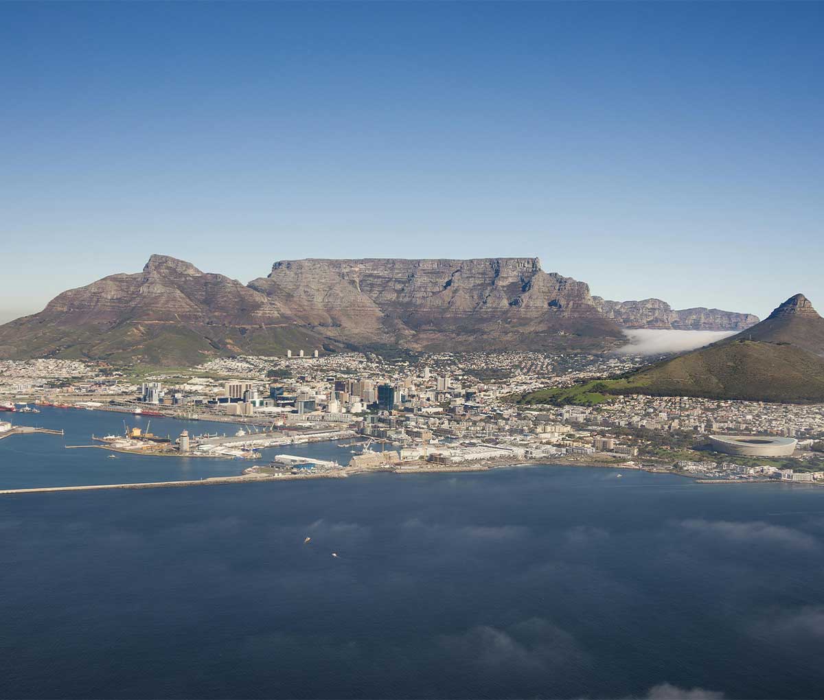 View of Table Mountain rising above Cape Town